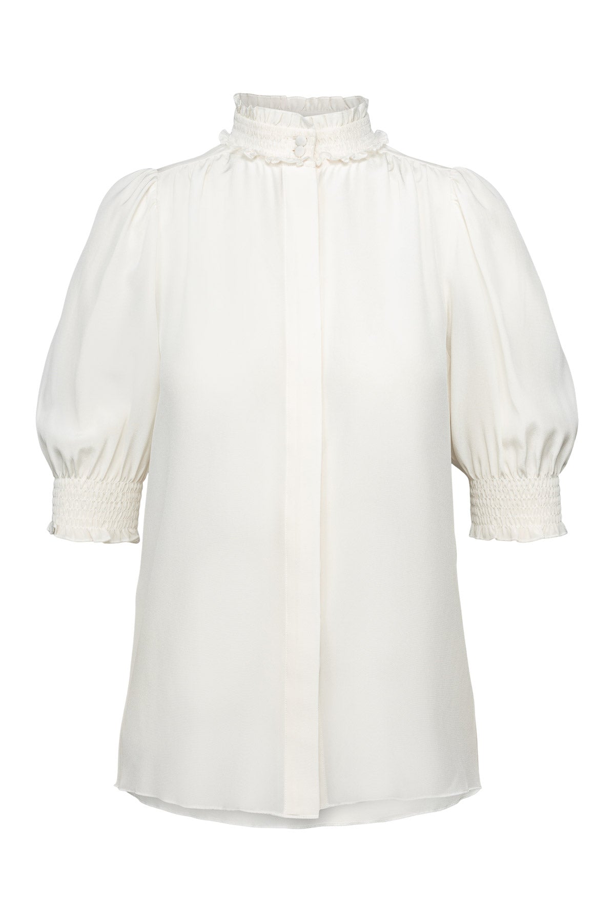 Carrie Short-Sleeve Silk Blouse - White