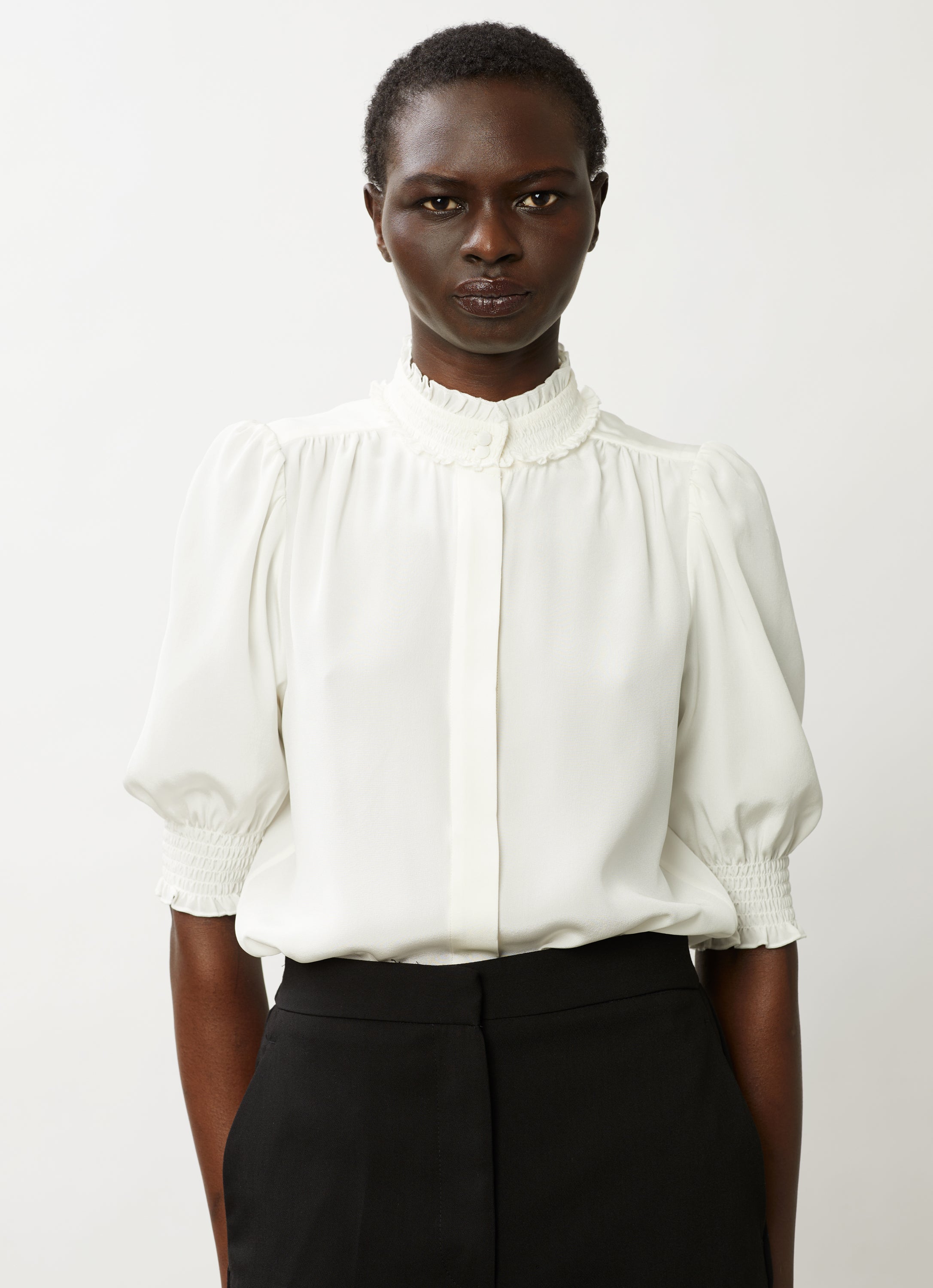 Carrie Short-Sleeve Silk Blouse - White