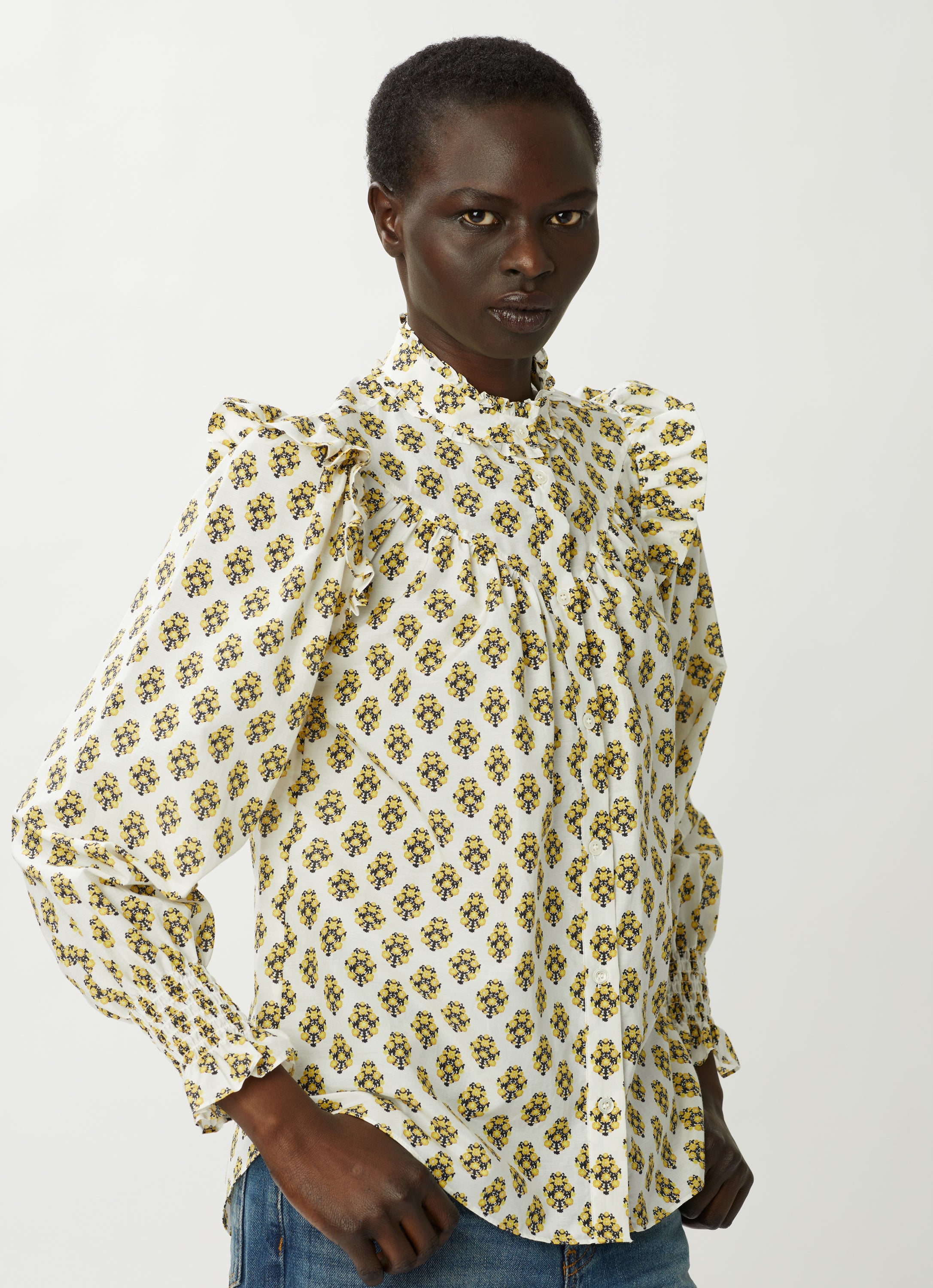 Eve Silk/Cotton Blouse - Marigold Print
