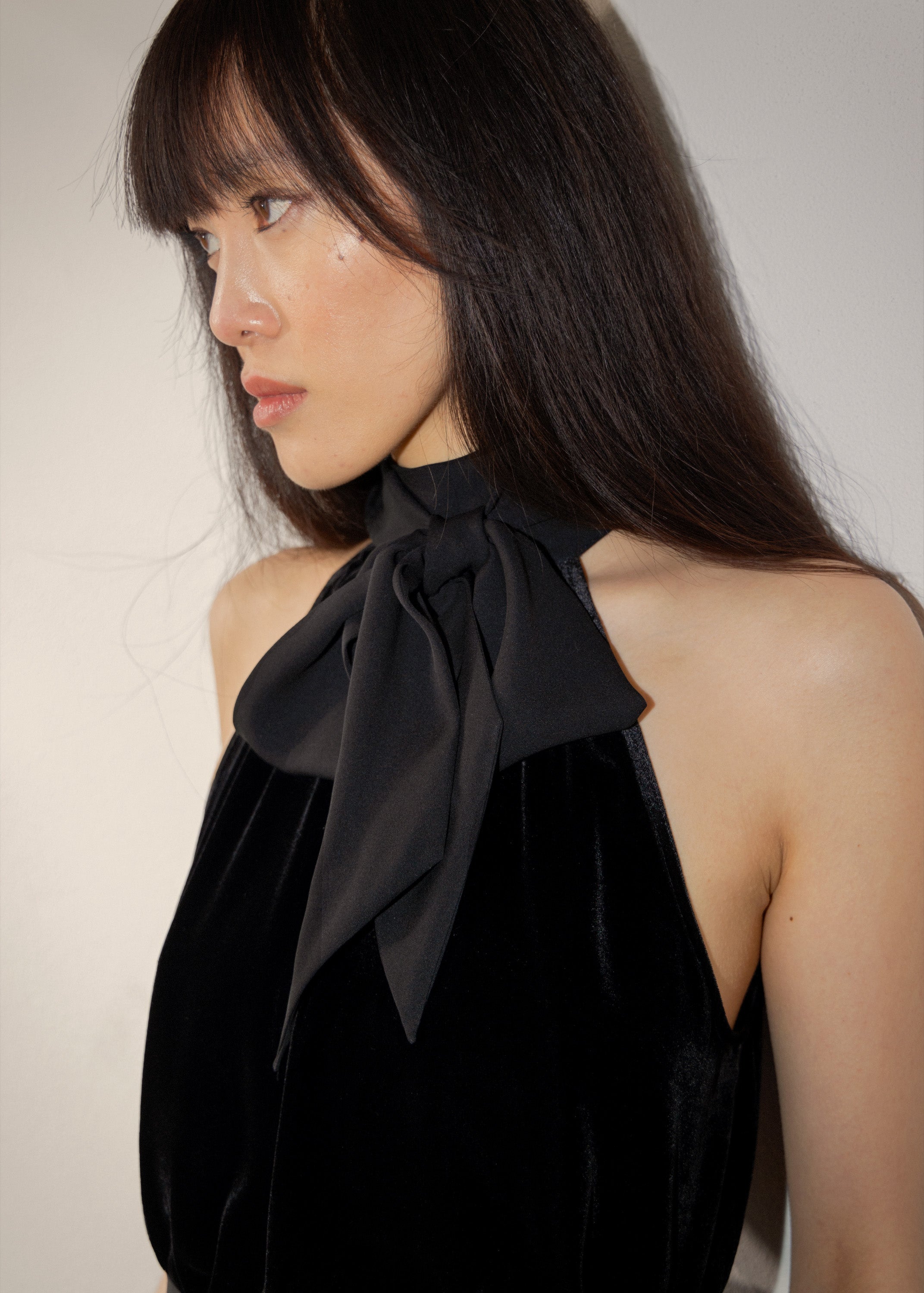 Loulou Silk Velvet Top - Black