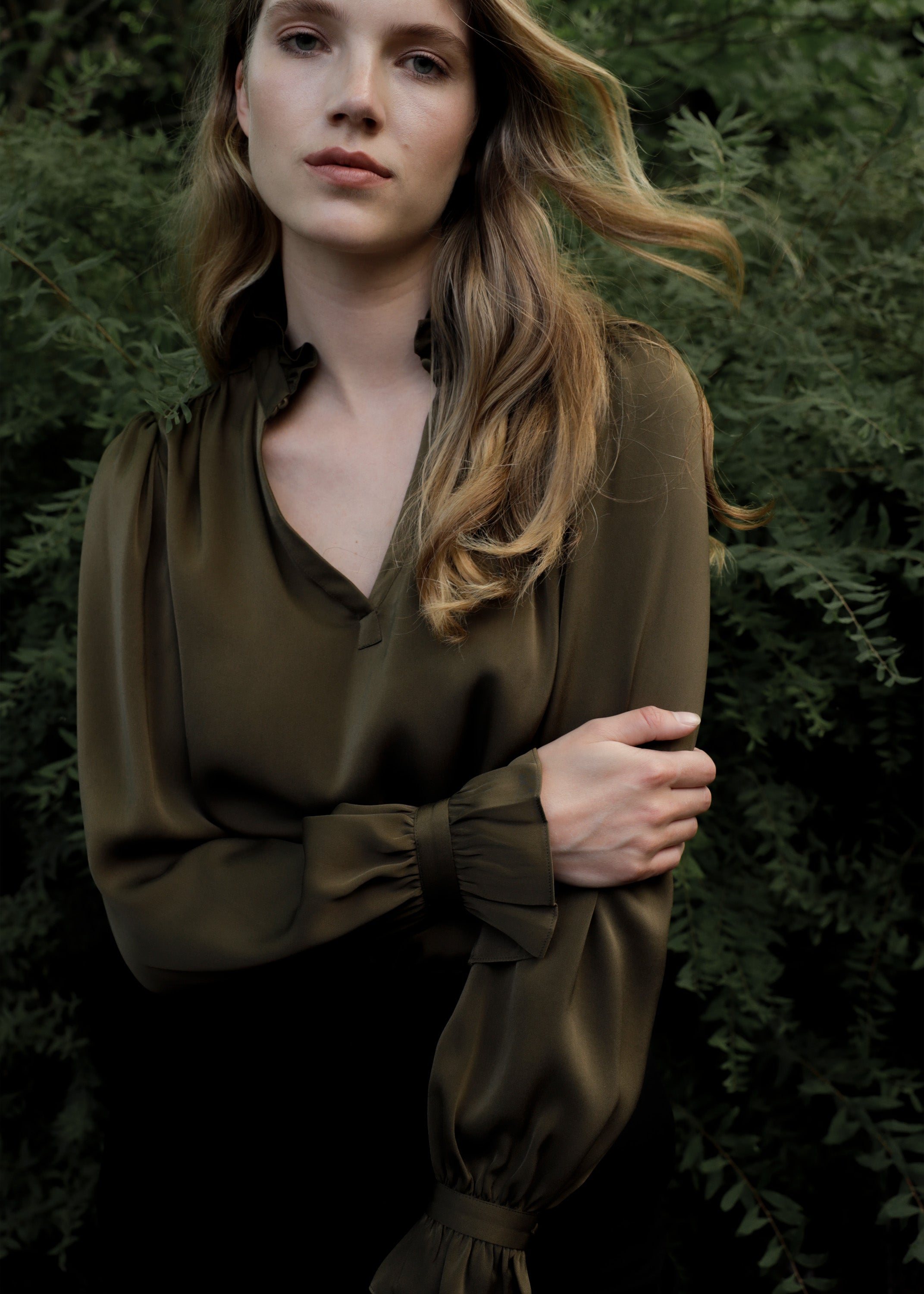 Faye Silk Blouse - Olive