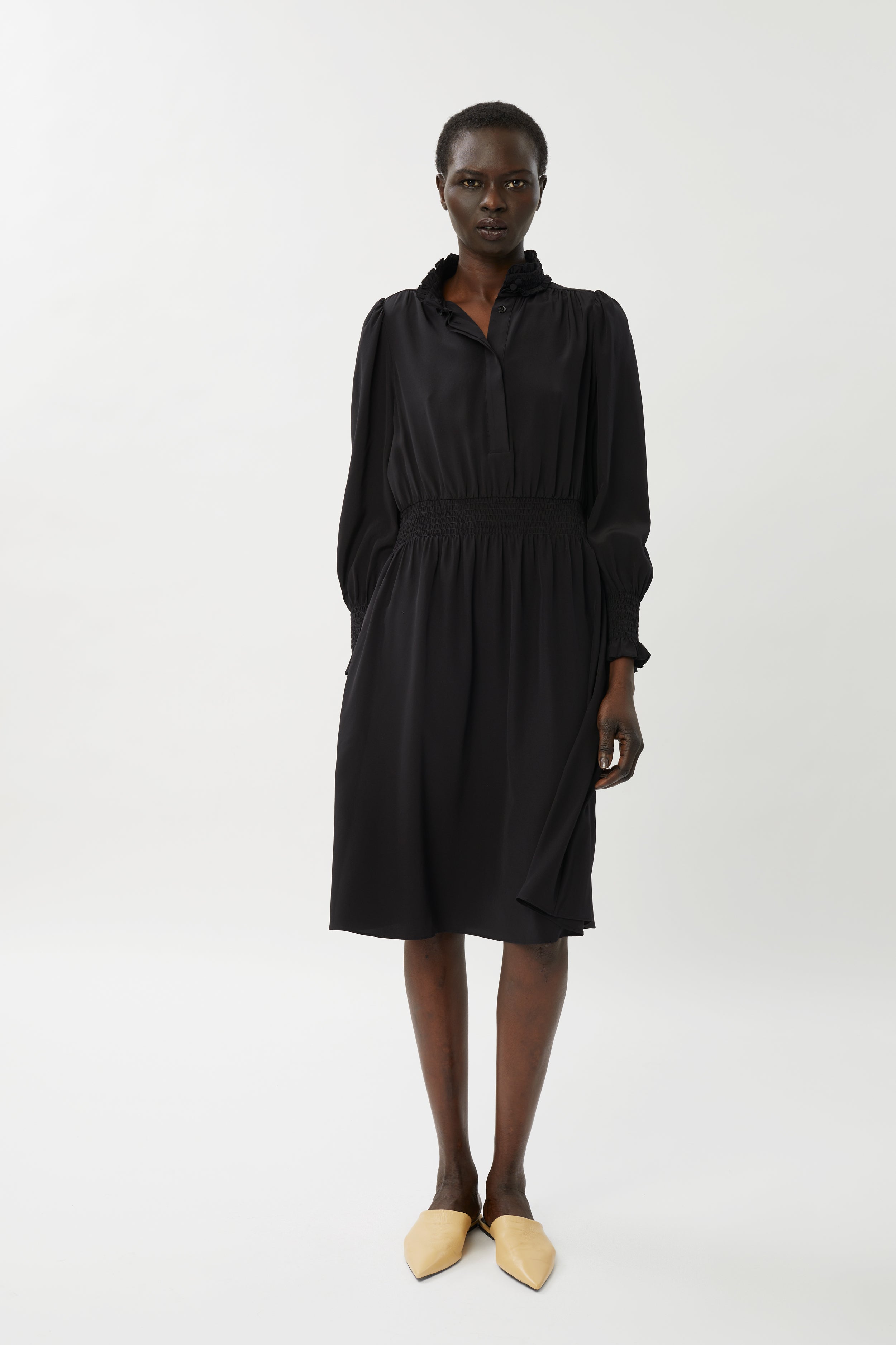 Lana Silk Midi Dress - Black