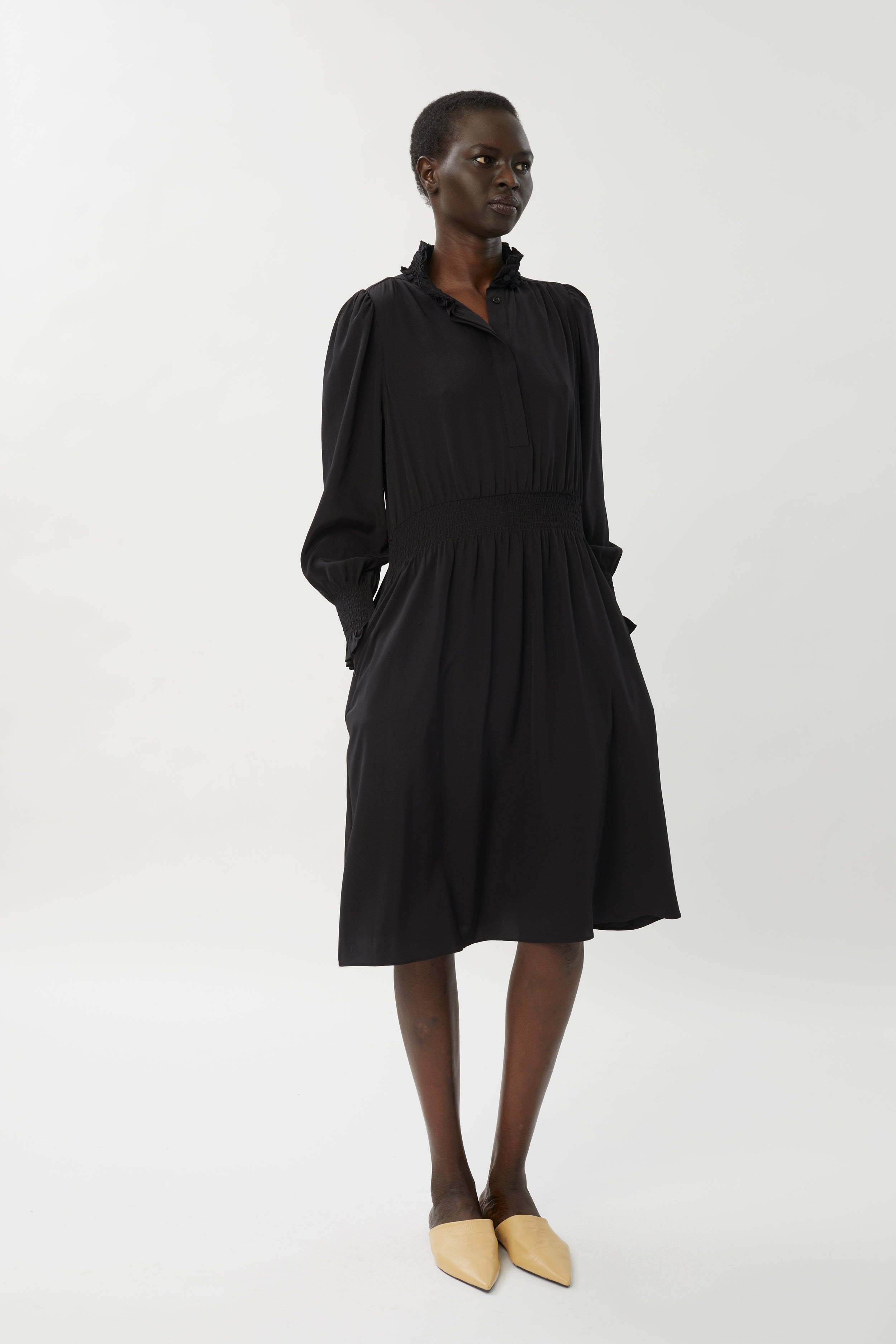 Lana Silk Midi Dress - Black