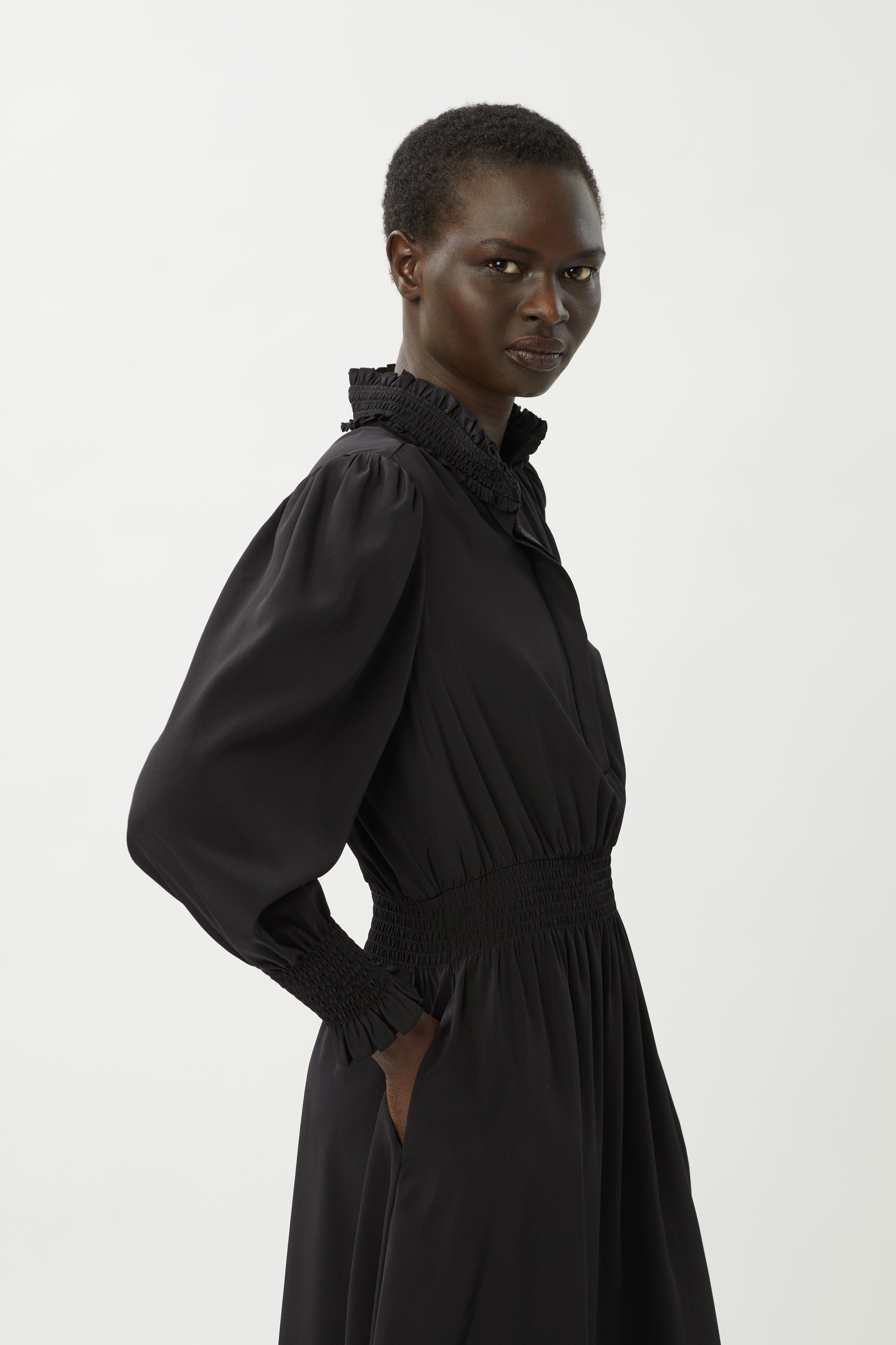 Lana Silk Midi Dress - Black