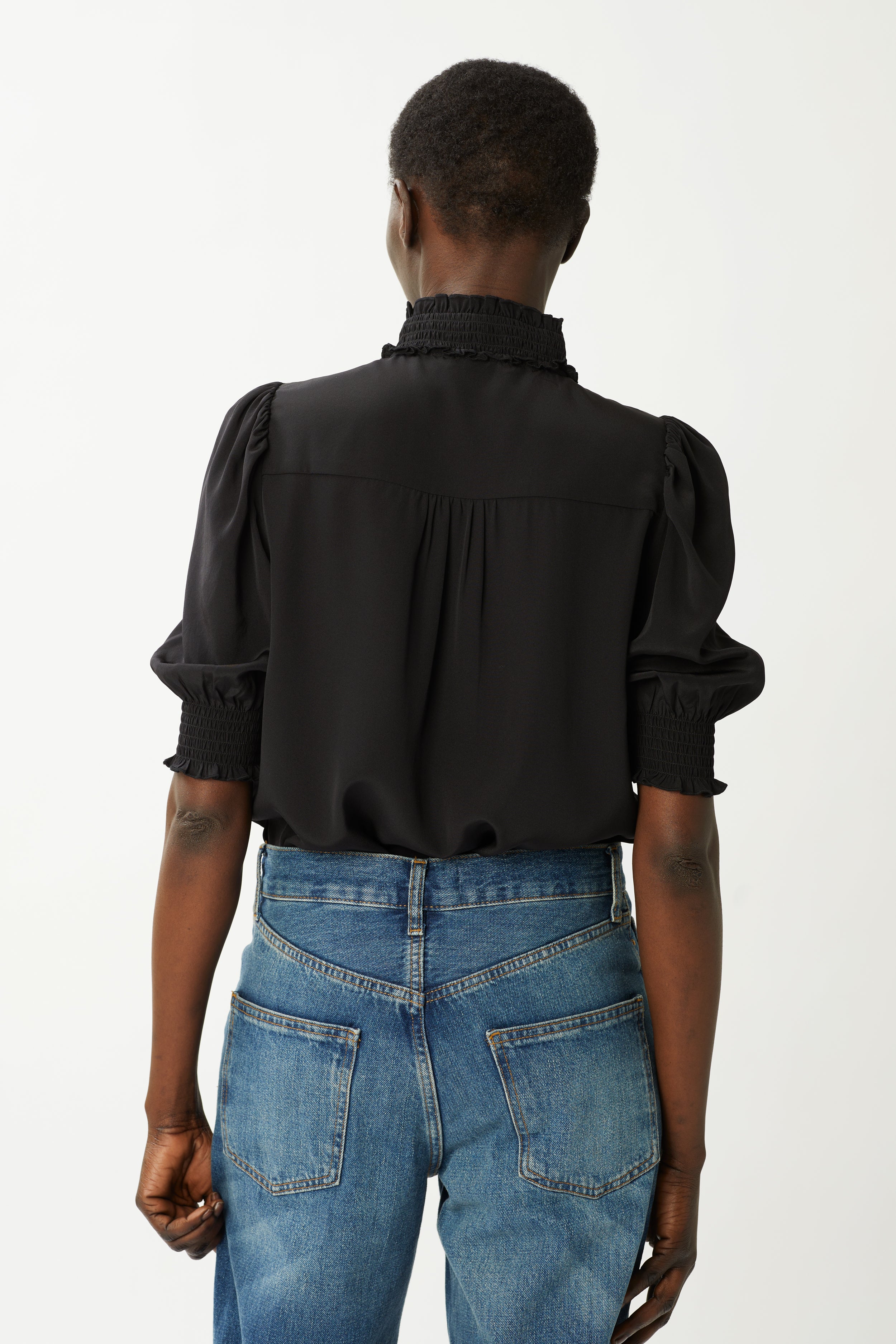 Carrie Short-Sleeve Silk Blouse - Black