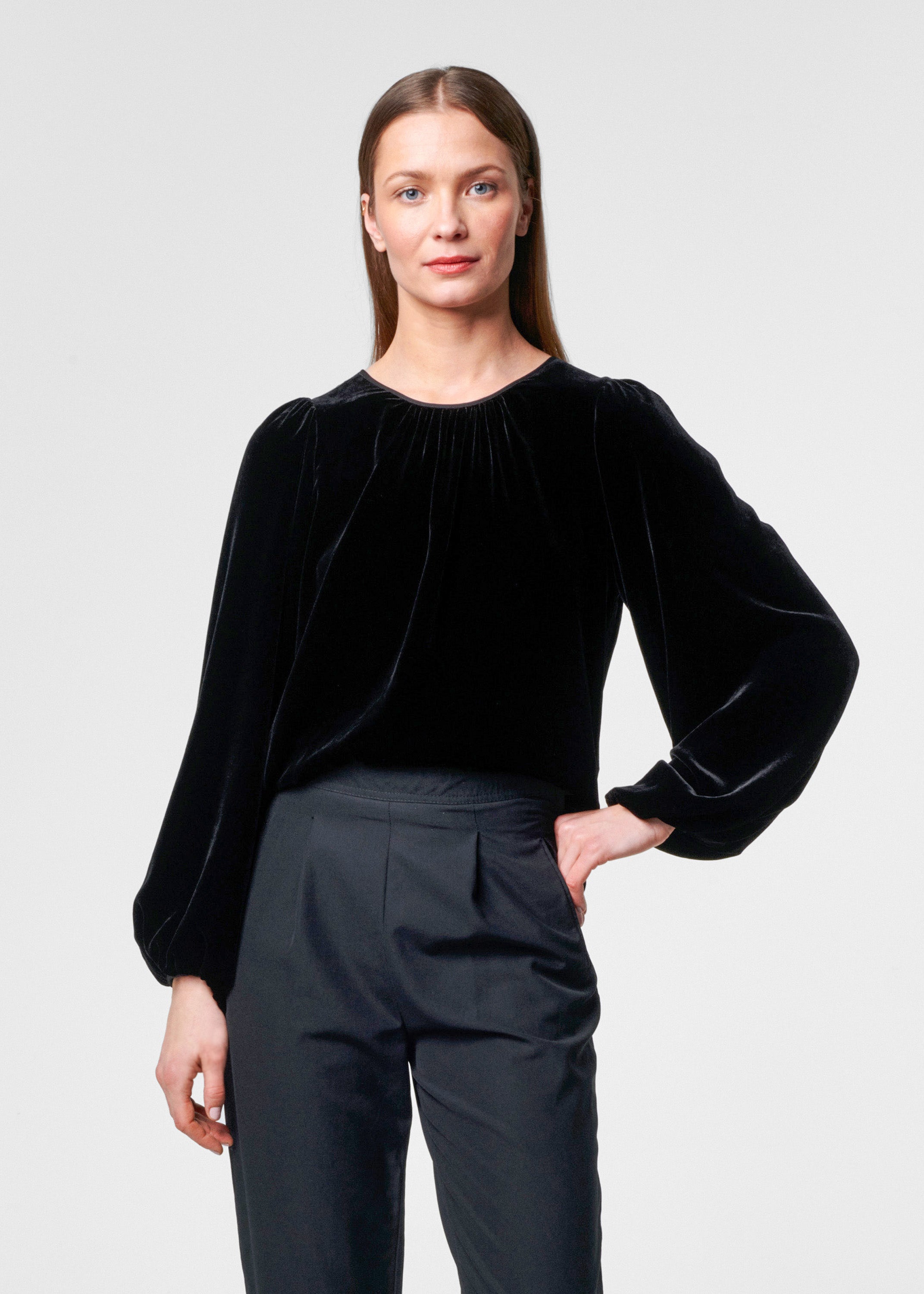 Heather Silk Velvet Blouse - Black