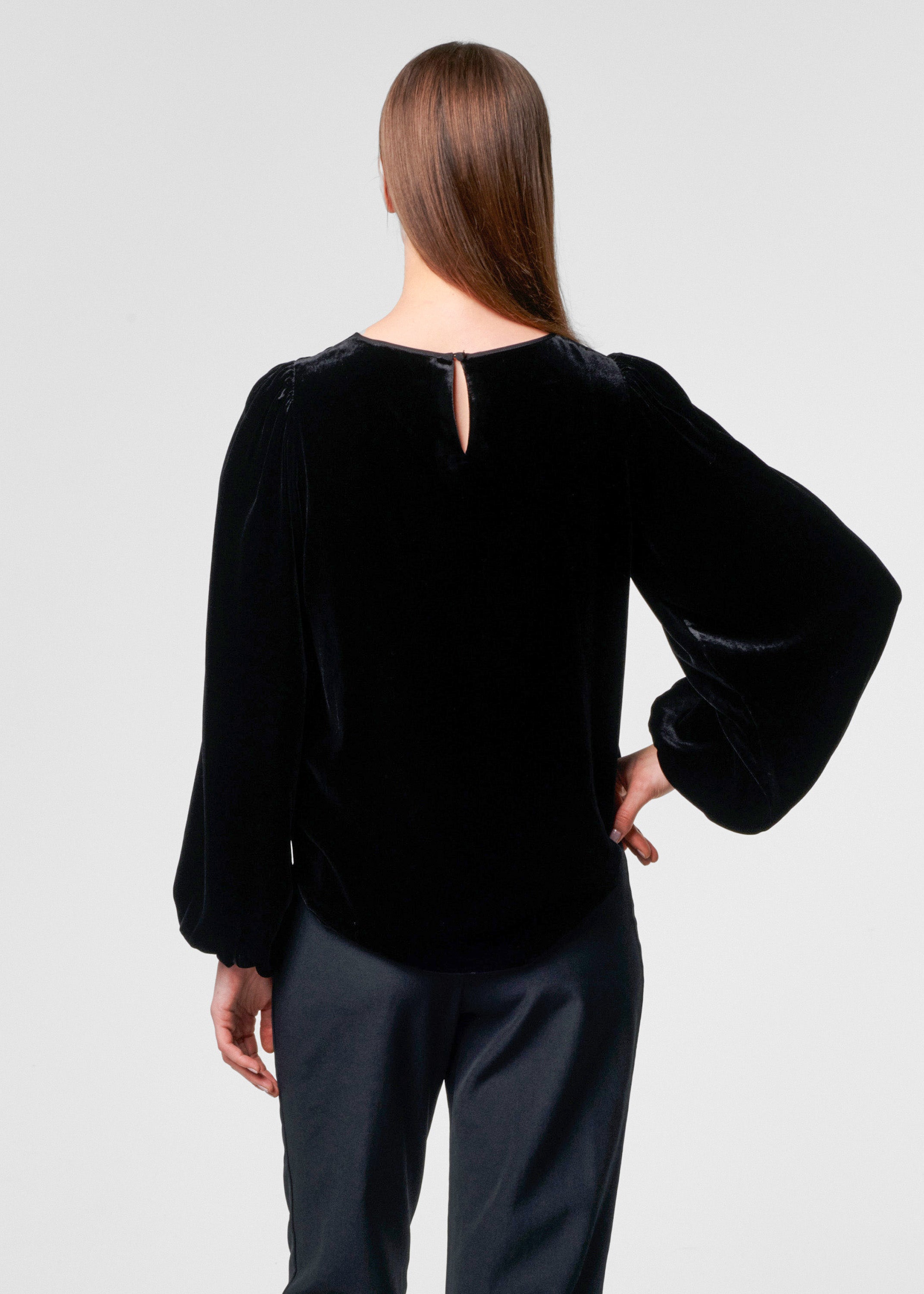 Heather Silk Velvet Blouse - Black