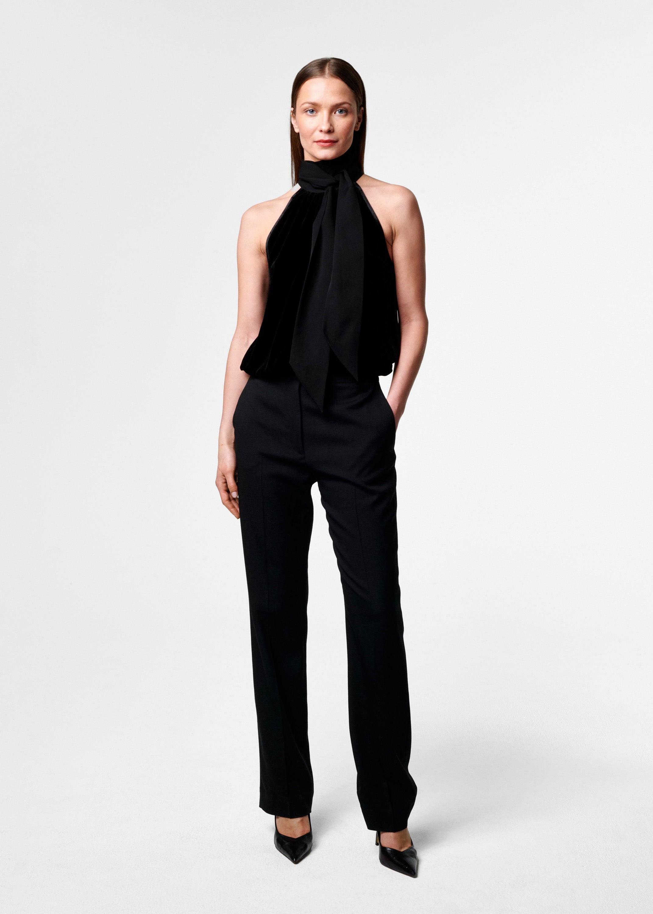 Loulou Silk Velvet Top - Black