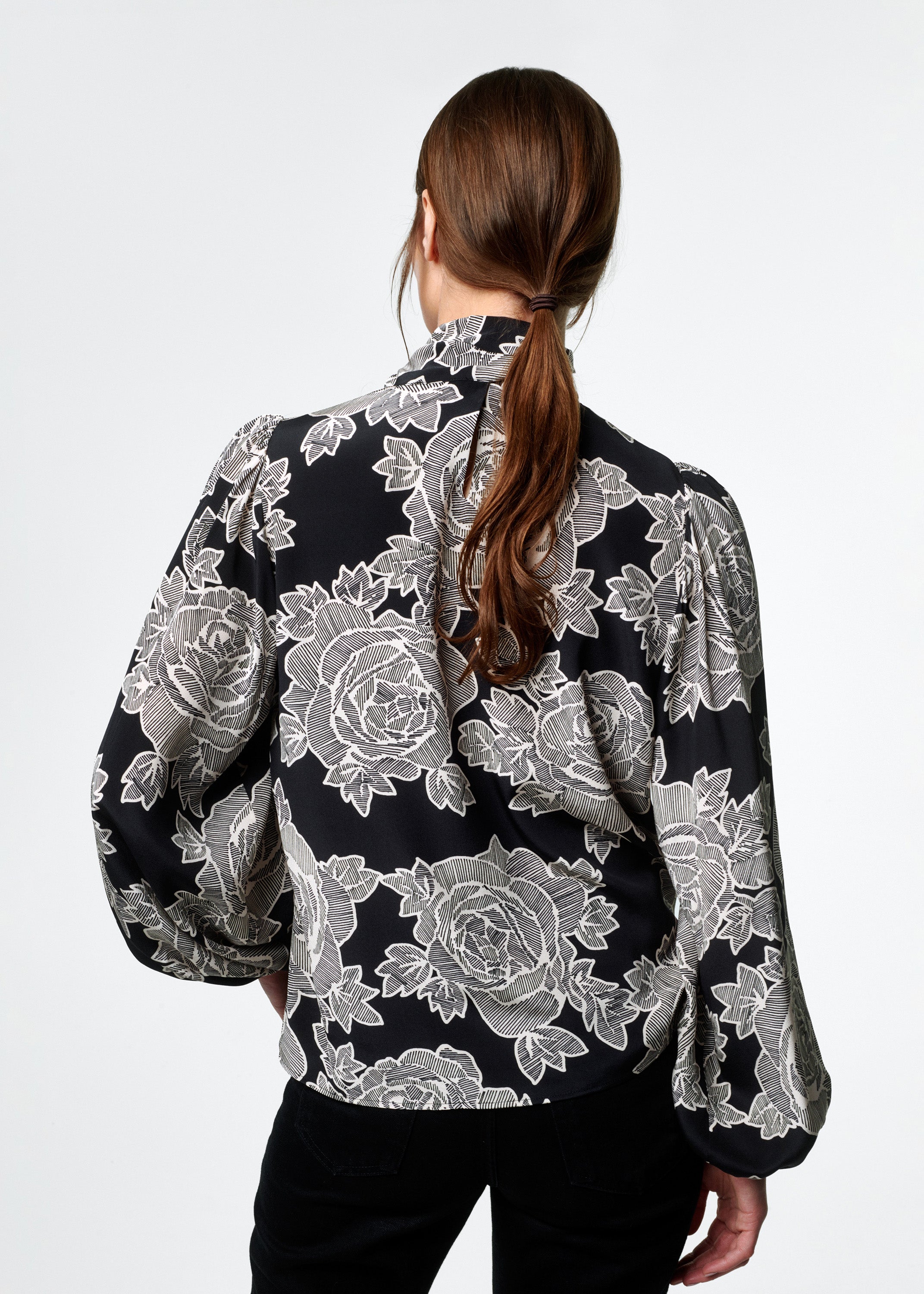 Rosalia Silk Blouse - Black Rose Print